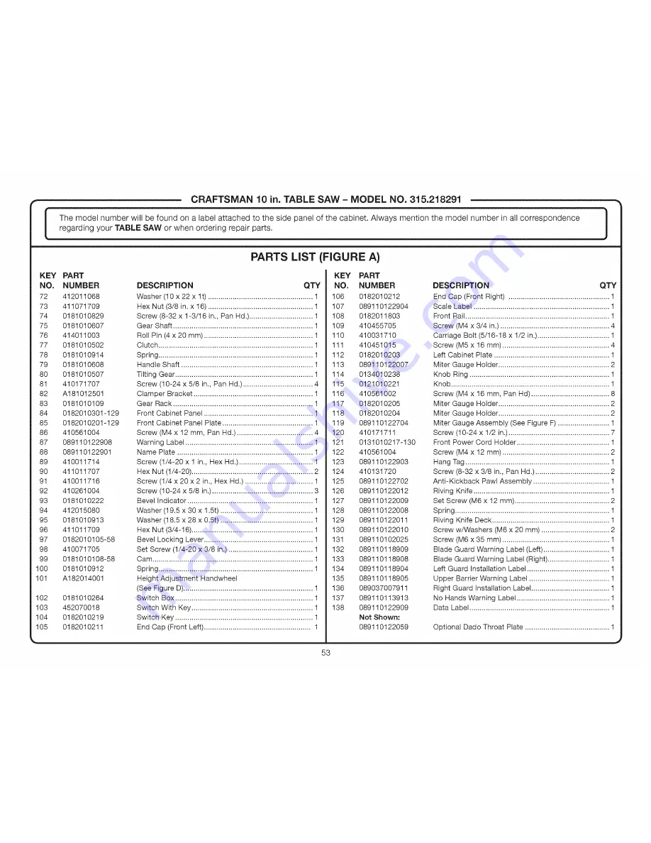 Craftsman 315.218291 Operator'S Manual Download Page 53