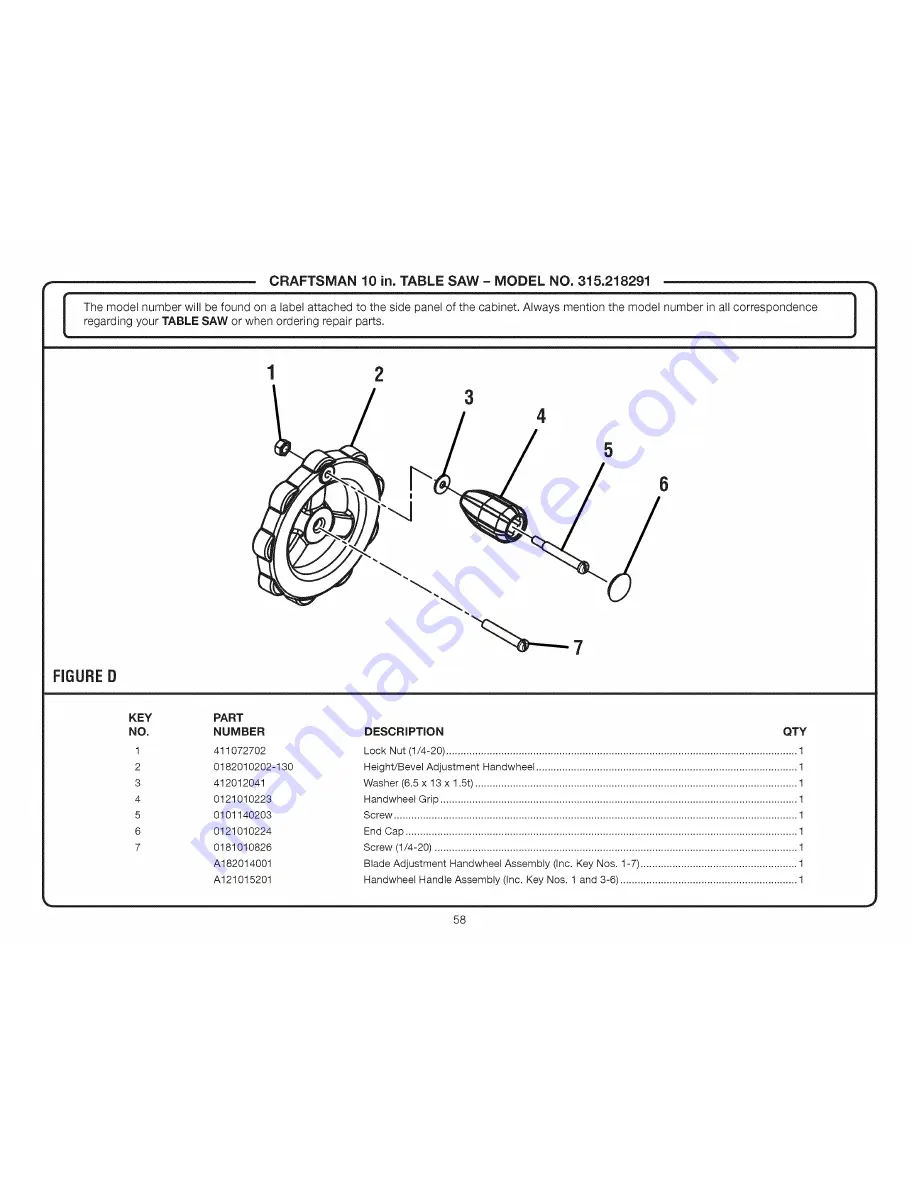 Craftsman 315.218291 Скачать руководство пользователя страница 58