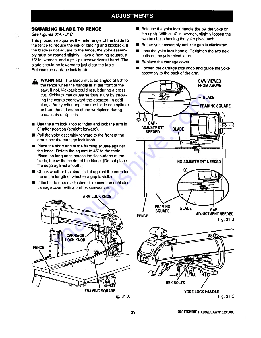 Craftsman 315.220100 Скачать руководство пользователя страница 39