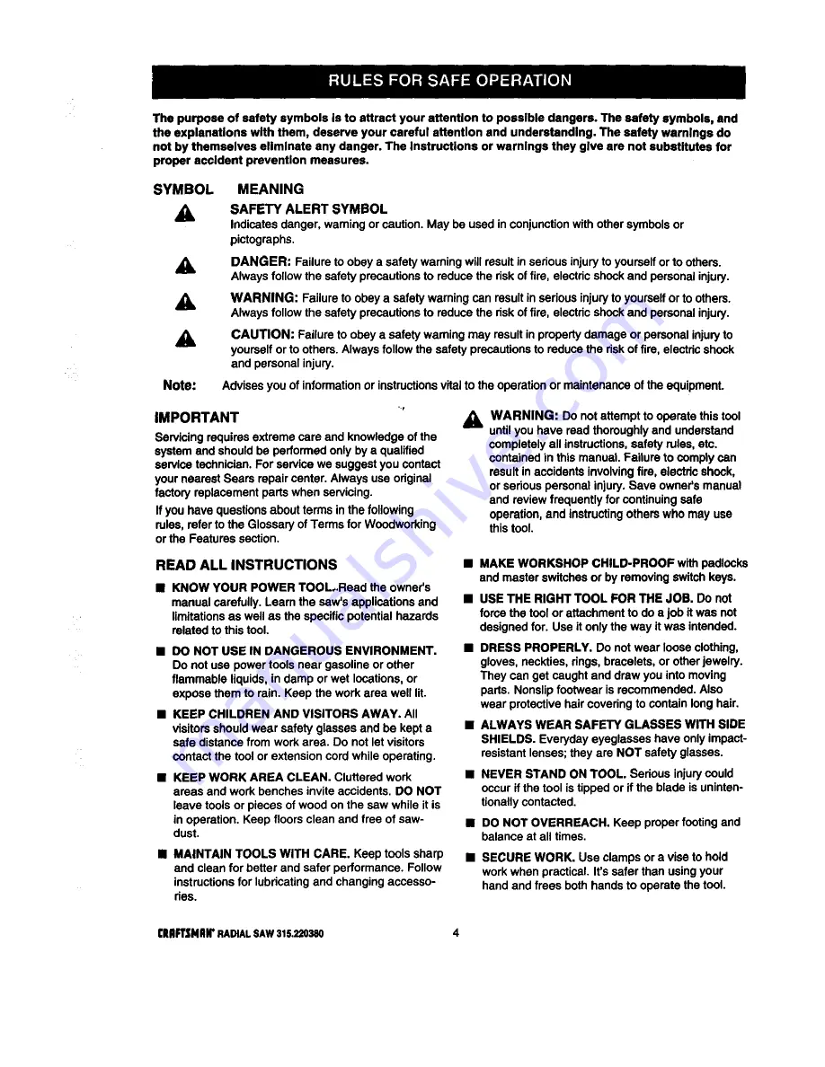 Craftsman 315.220380 Скачать руководство пользователя страница 4