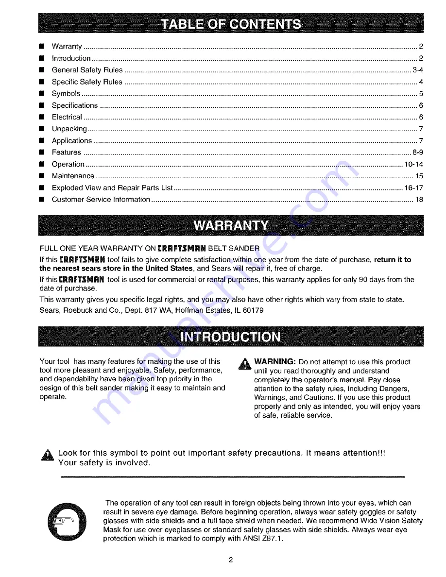 Craftsman 315.268190 Operator'S Manual Download Page 2