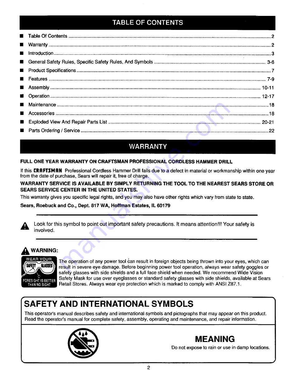 Craftsman 315.269280 Operator'S Manual Download Page 2