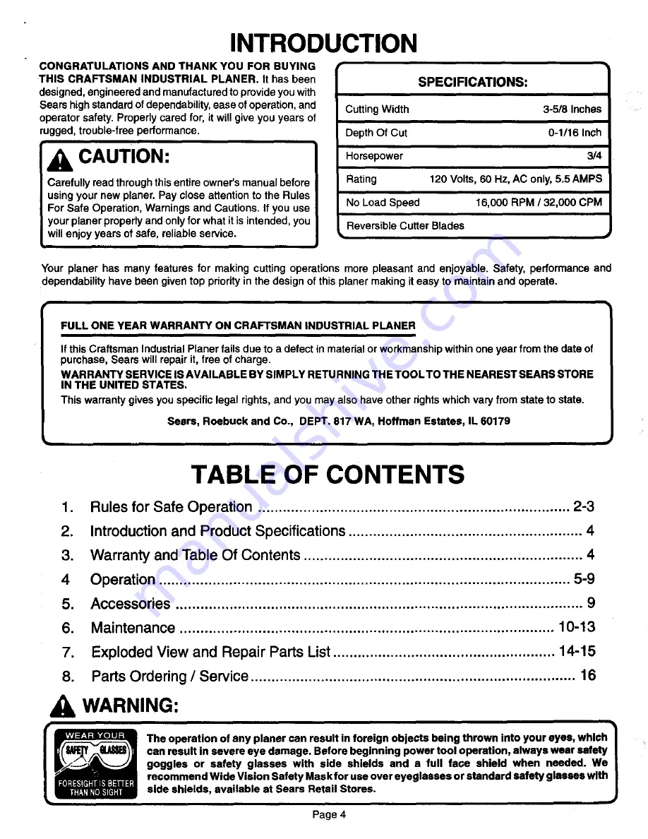 Craftsman 315.277160 Owner'S Manual Download Page 4