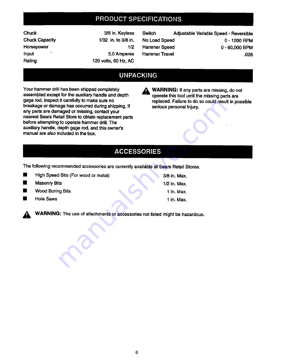 Craftsman 315.277180 Owner'S Manual Download Page 6