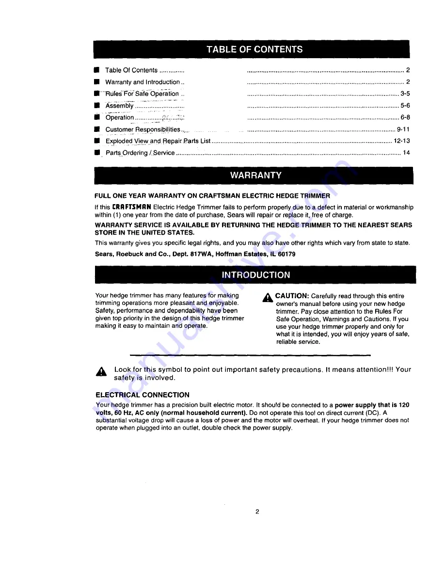 Craftsman 315.79889 Owner'S Manual Download Page 2