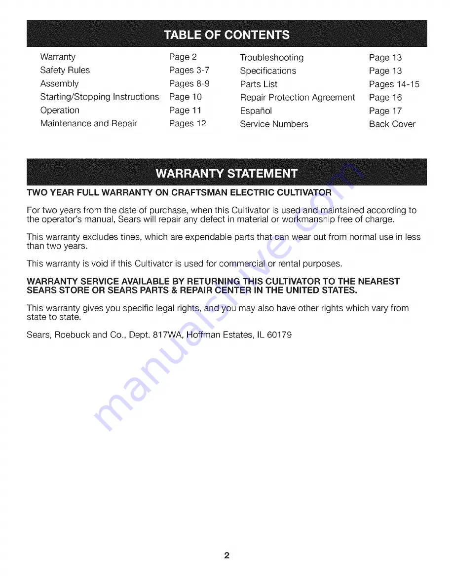 Craftsman 316.292600 Operator'S Manual Download Page 2