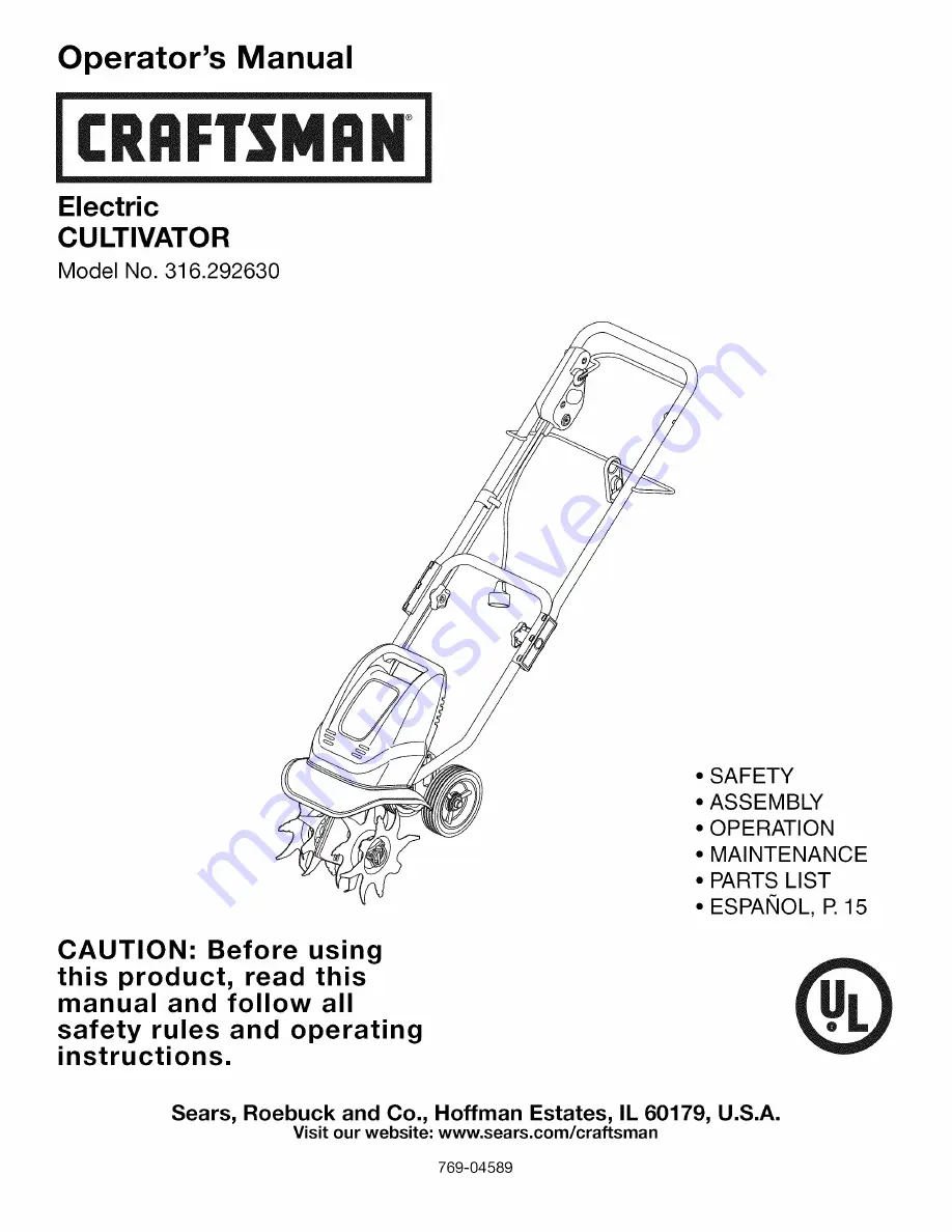 Craftsman 316.292630 Operator'S Manual Download Page 1