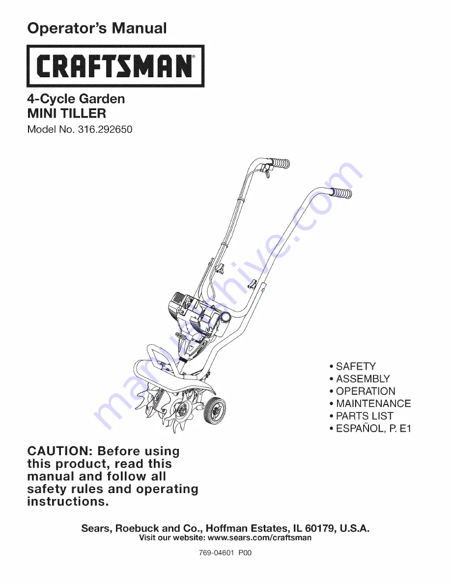 Craftsman 316.292650 Operator'S Manual Download Page 1