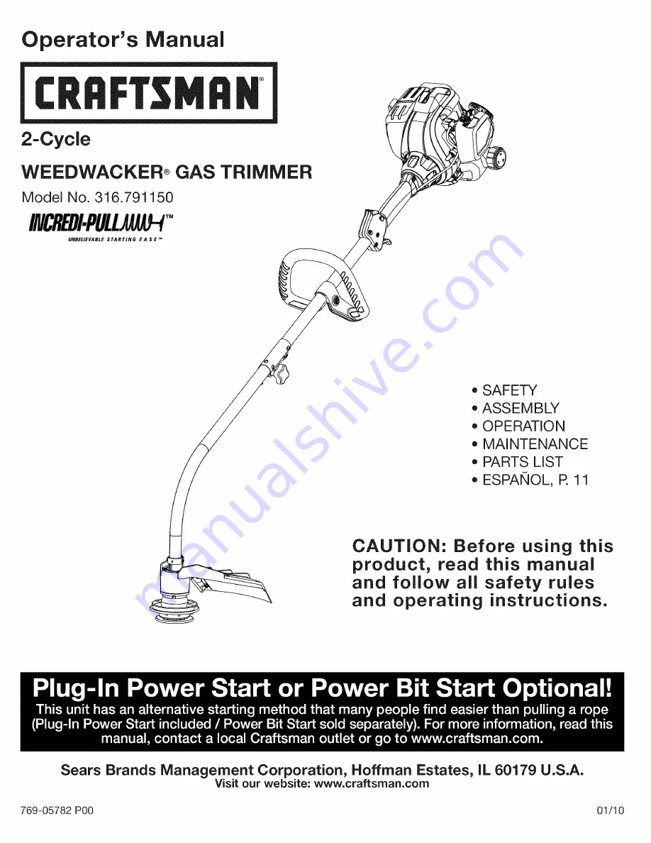 Craftsman 316.791150 Operator'S Manual Download Page 1