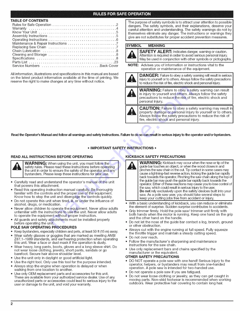 Craftsman 316.792460 Operator'S Manual Download Page 122