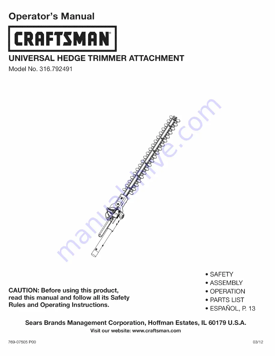 Craftsman 316.792491 Operator'S Manual Download Page 1