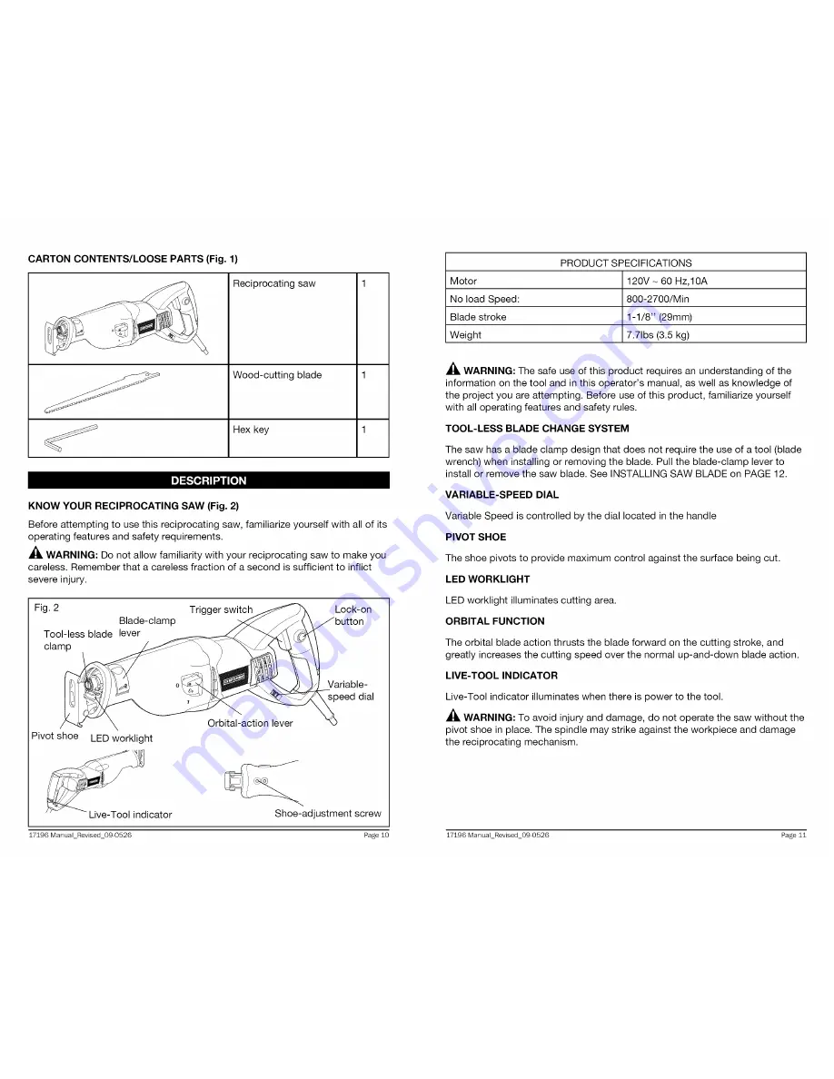 Craftsman 320.17196 Operator'S Manual Download Page 6