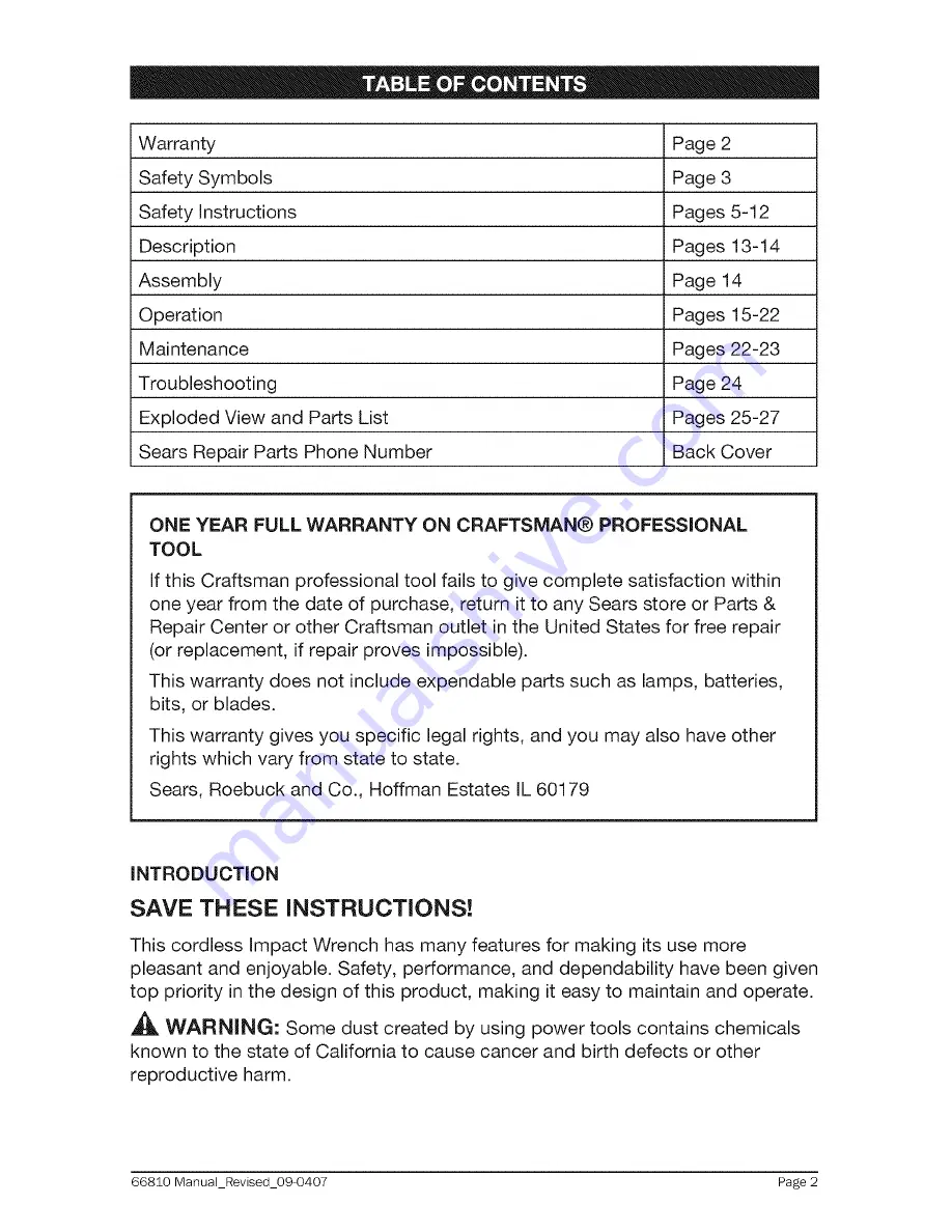 Craftsman 320.66810 Operator'S Manual Download Page 2