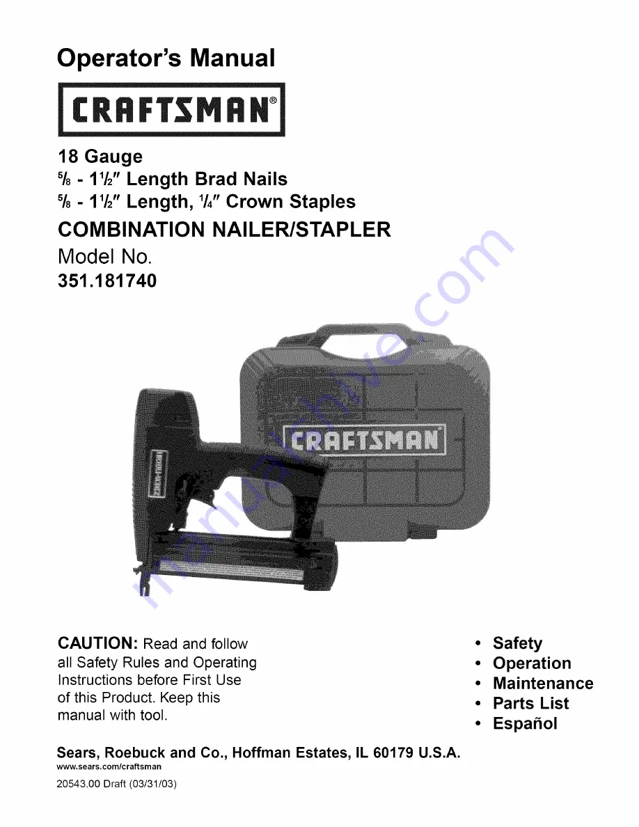 Craftsman 351.181740 Operator'S Manual Download Page 1