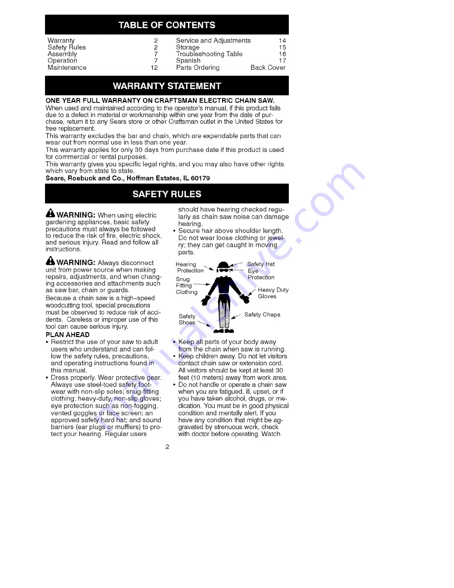 Craftsman 358.341080 Operator'S Manual Download Page 2