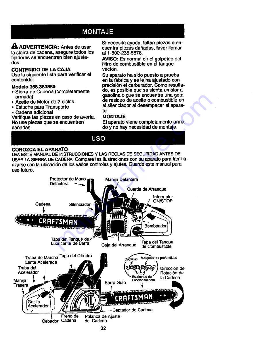 Craftsman 358.360850 Instruction Manual Download Page 32