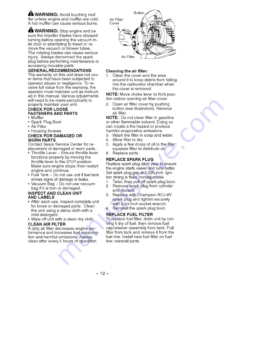 Craftsman 358.794730 Operator'S Manual Download Page 12