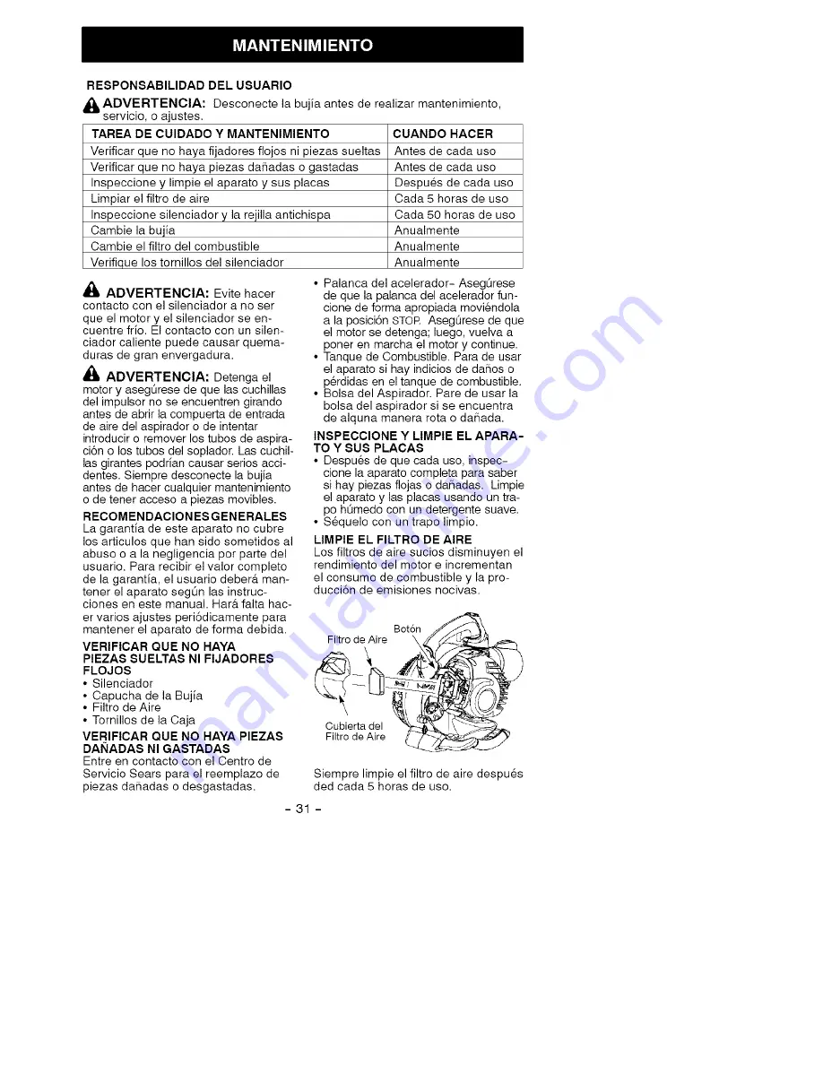 Craftsman 358.794771 Operator'S Manual Download Page 31