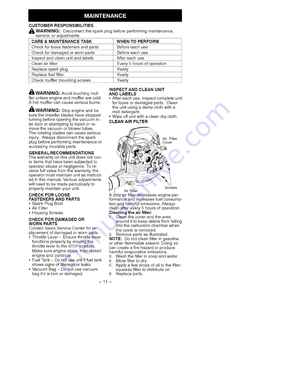 Craftsman 358.794944 Operator'S Manual Download Page 11