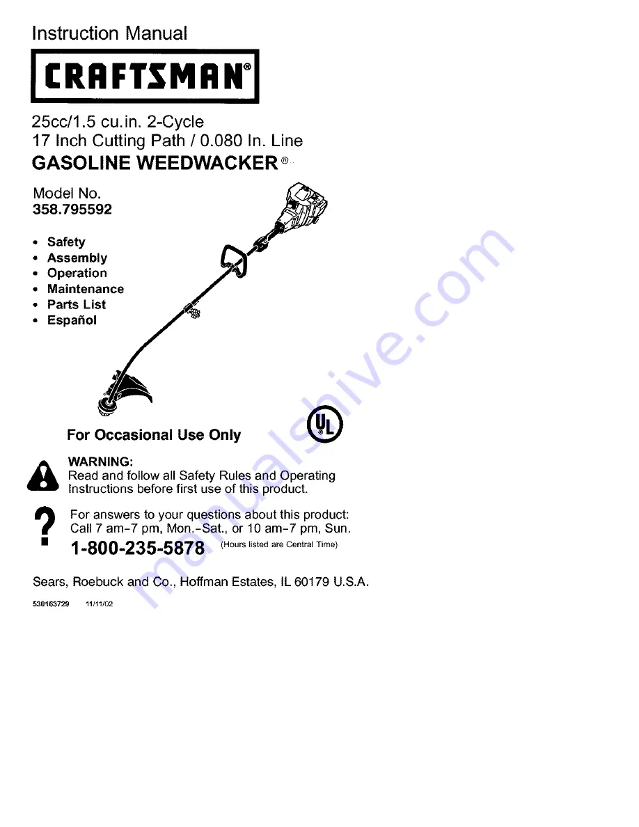 Craftsman 358.795592 Скачать руководство пользователя страница 1