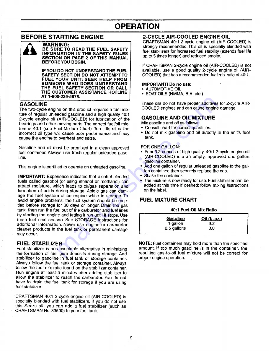 Craftsman 358.795630 Operator'S Manual Download Page 9