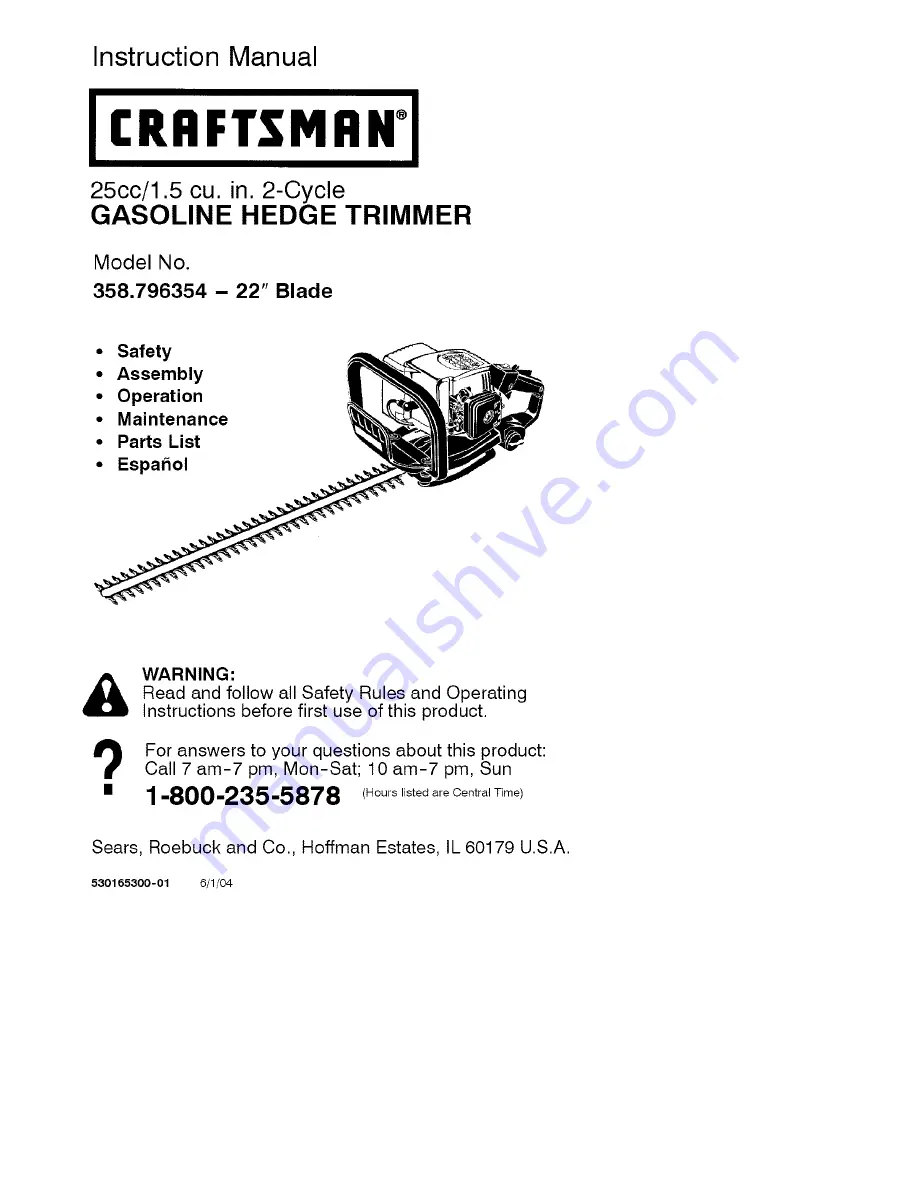 Craftsman 358.796354 Скачать руководство пользователя страница 1