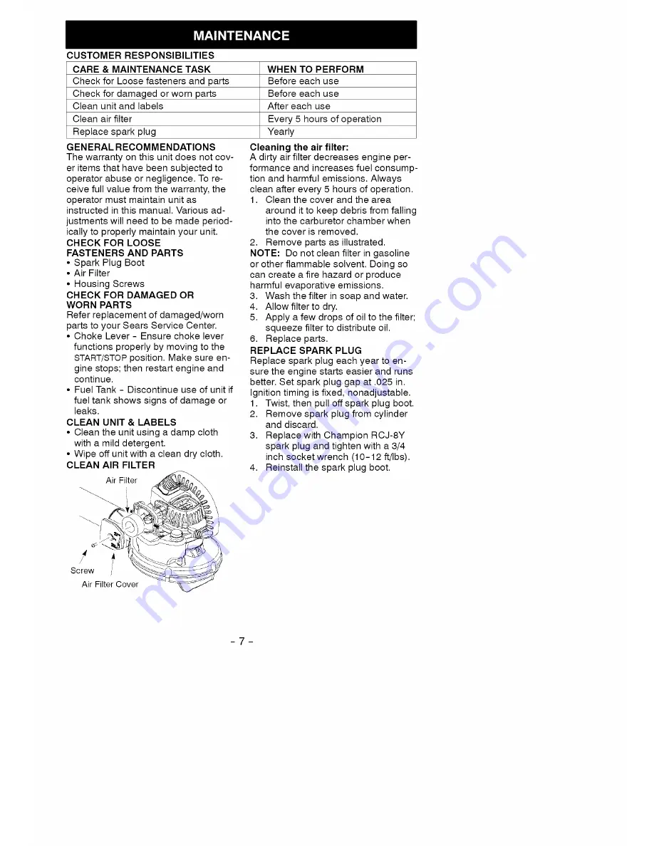 Craftsman 358.797203 Instruction Manual Download Page 7