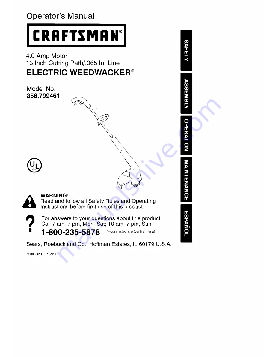 Craftsman 358.799461 Operator'S Manual Download Page 1