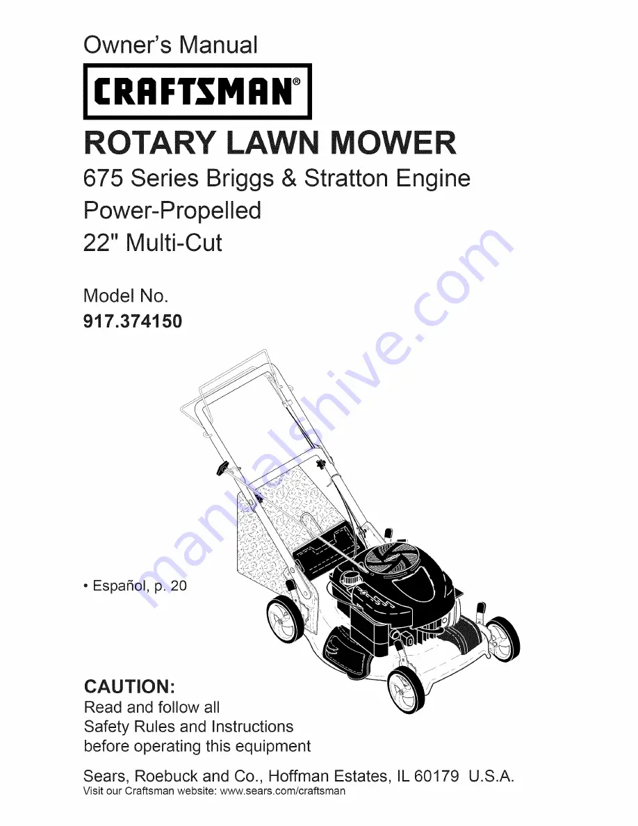 Craftsman 37415 Owner'S Manual Download Page 1