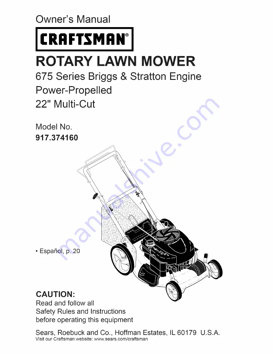 Craftsman 37416 Owner'S Manual Download Page 1