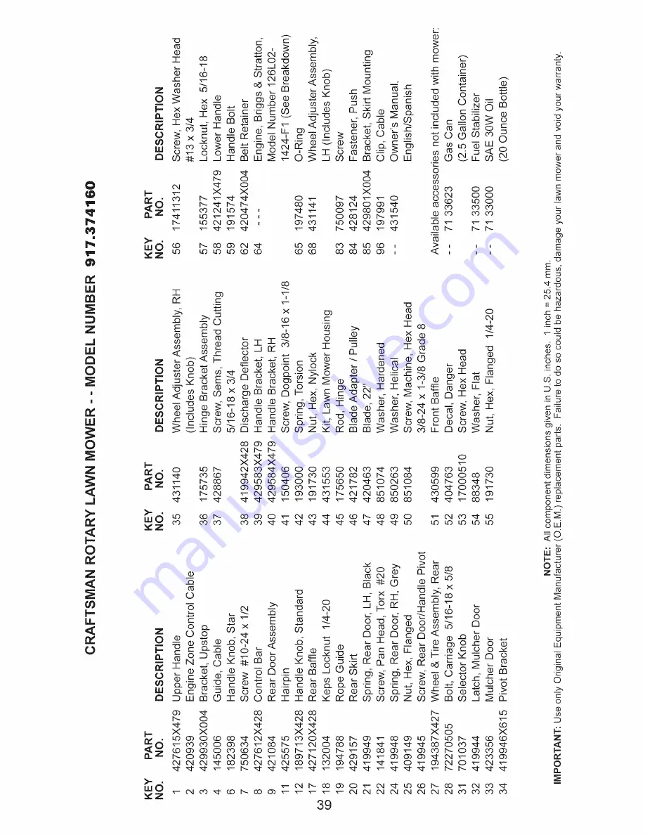 Craftsman 37416 Owner'S Manual Download Page 39