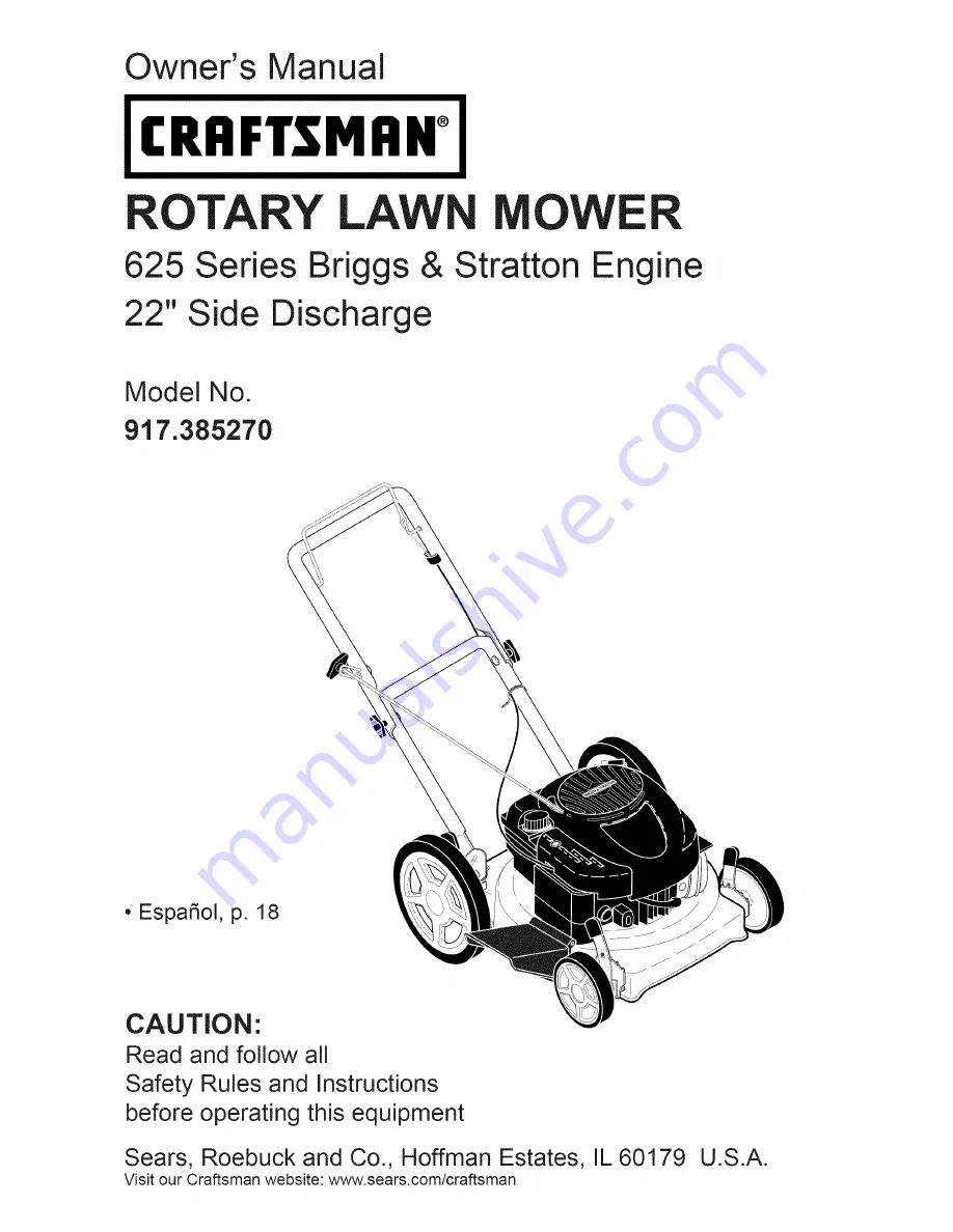 Craftsman 38527 Owner'S Manual Download Page 1