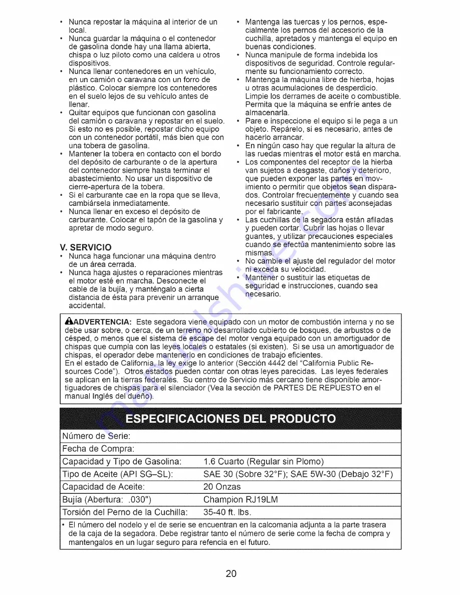 Craftsman 38527 Owner'S Manual Download Page 20