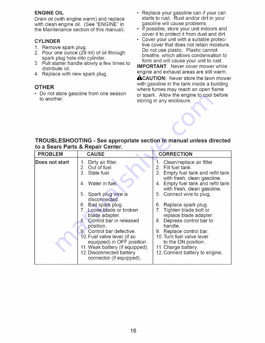 Craftsman 38901 Owner'S Manual Download Page 16