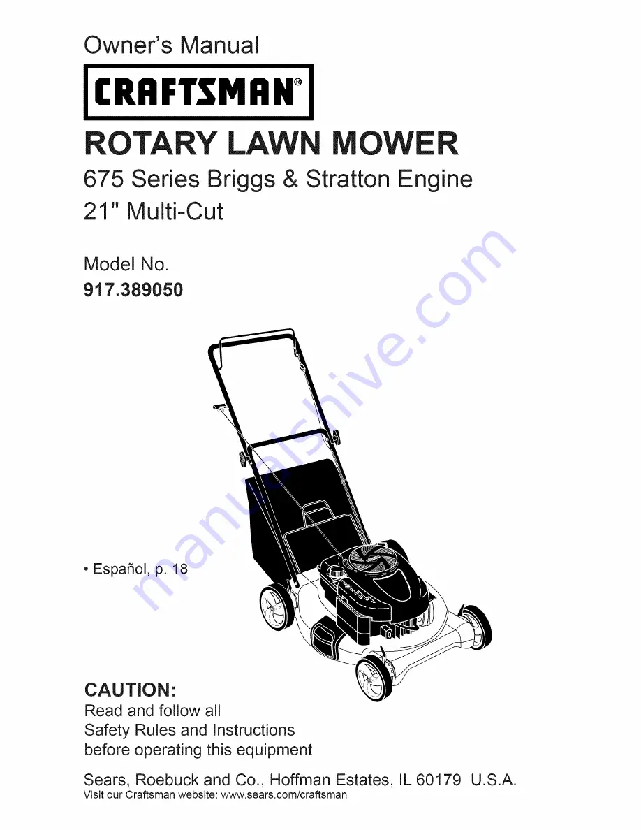 Craftsman 38905 - Rear Bag Push Lawn Mower Скачать руководство пользователя страница 1