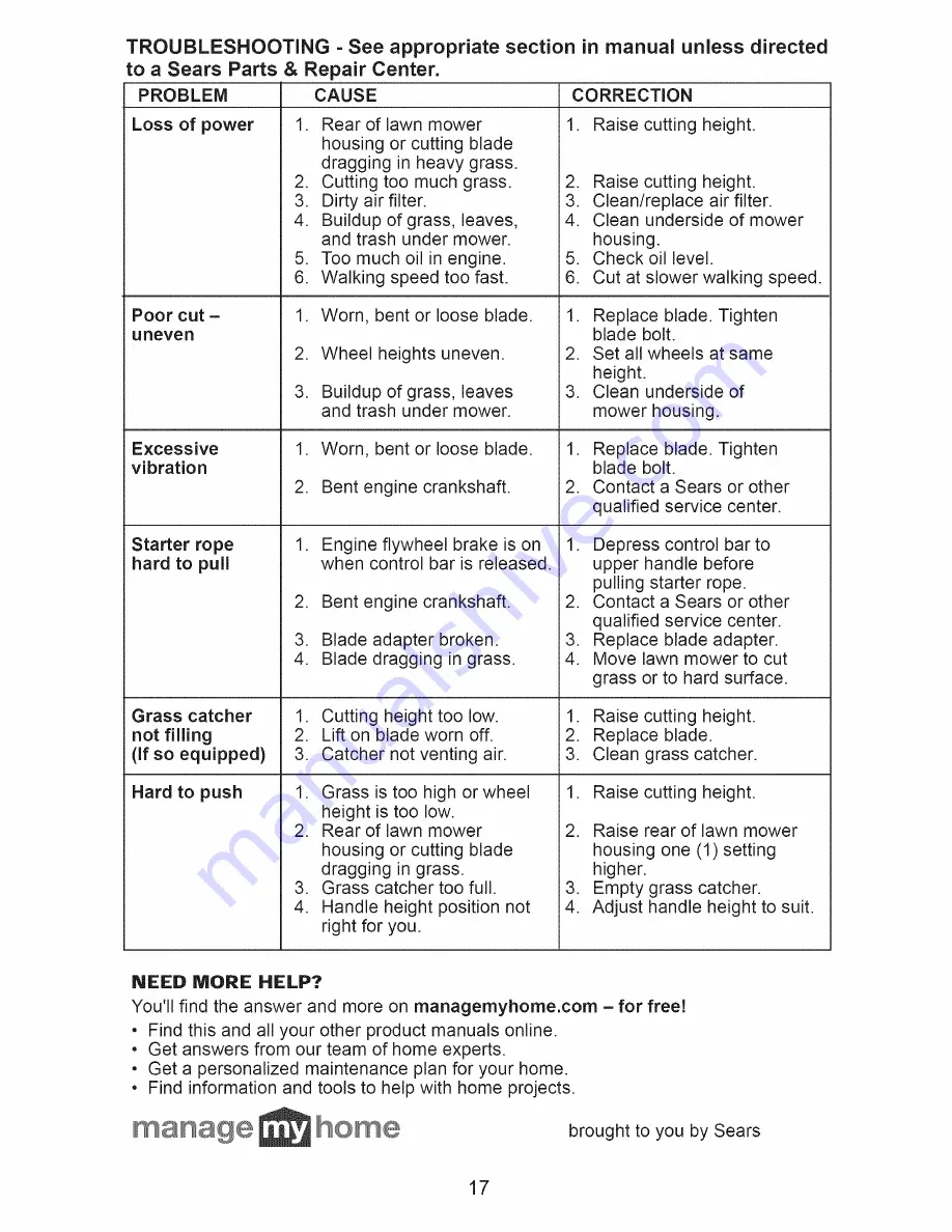 Craftsman 38905 - Rear Bag Push Lawn Mower Owner'S Manual Download Page 17