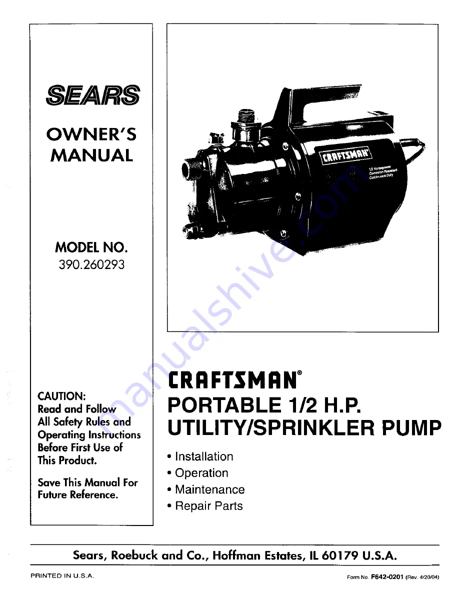 Craftsman 390.260293 Owner'S Manual Download Page 1