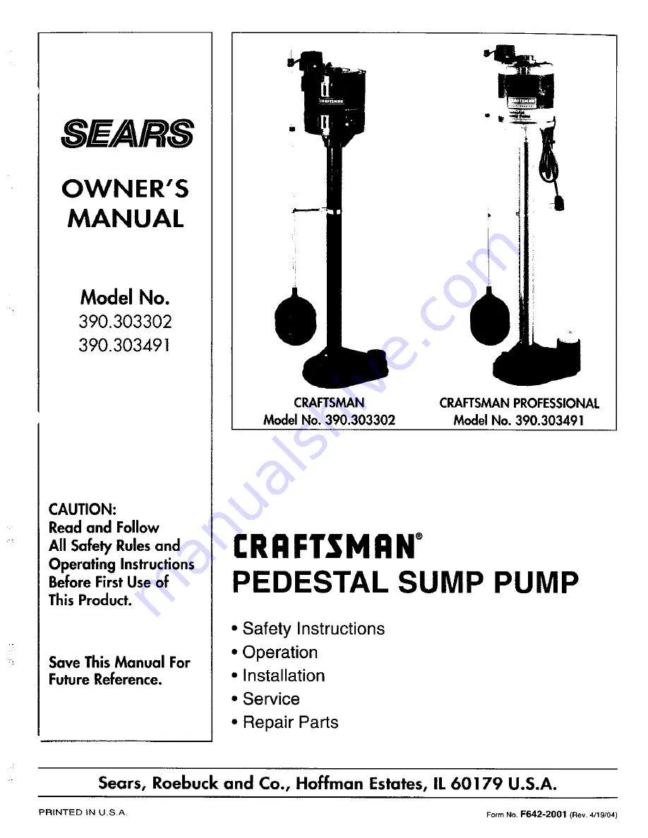 Craftsman 390.303302 Owner'S Manual Download Page 1