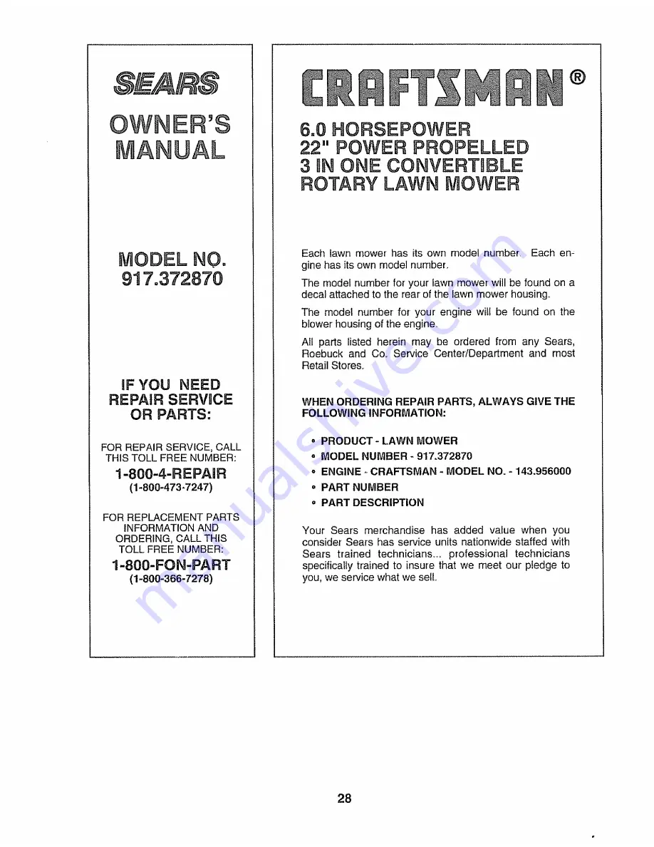 Craftsman 3One 917.372870 Owner'S Manual Download Page 28