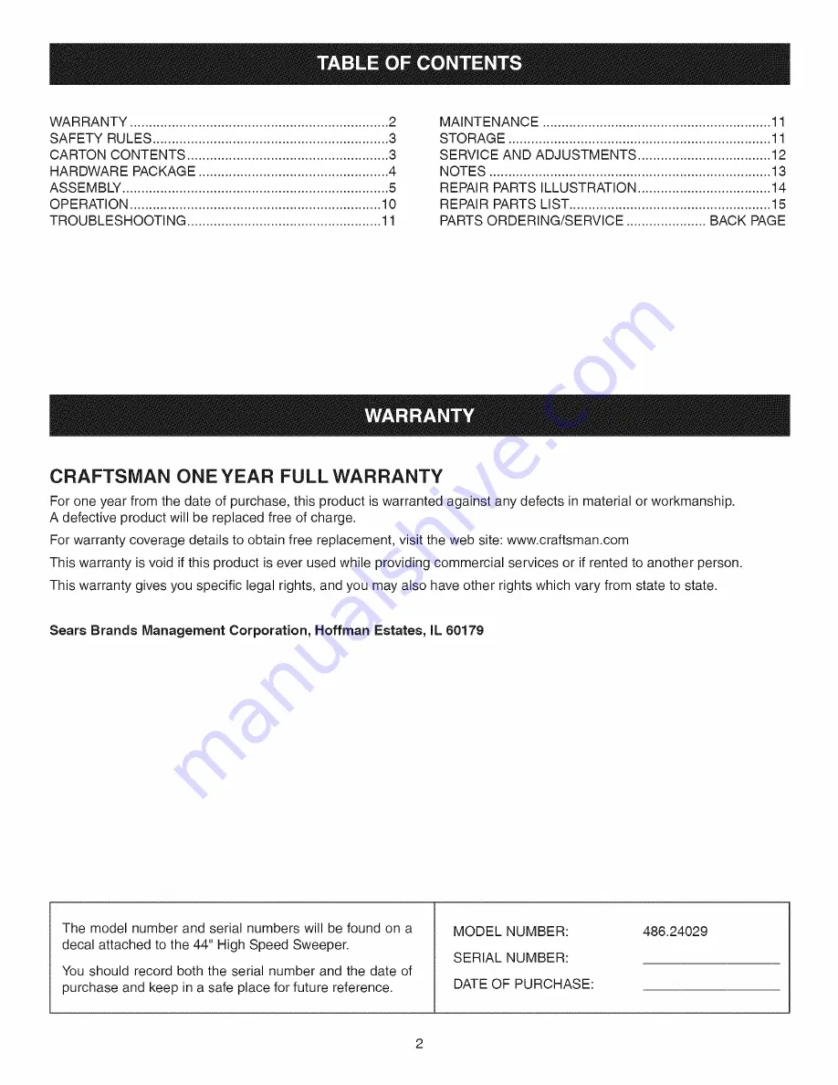 Craftsman 486.24029 Operator'S Manual Download Page 2