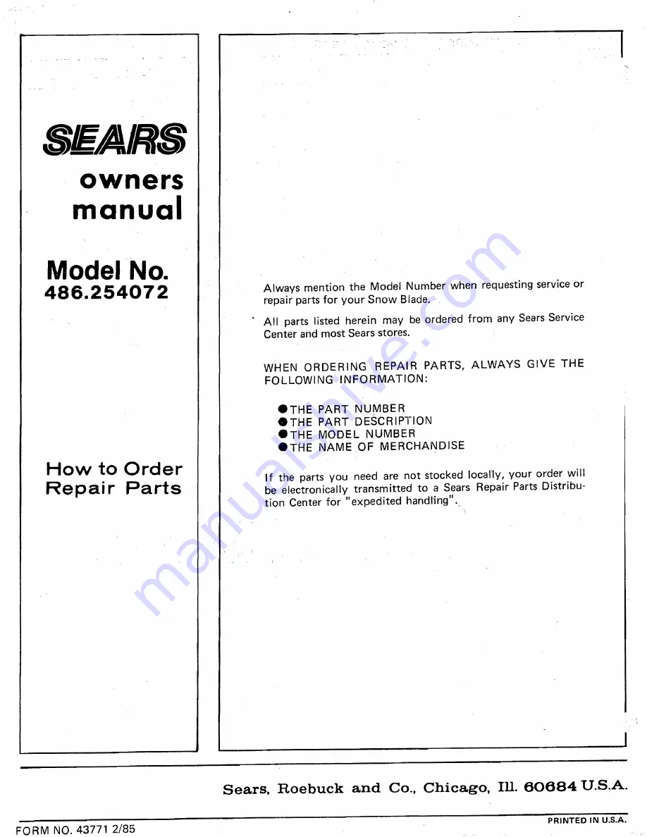 Craftsman 486.254072 Owner'S Manual Download Page 12