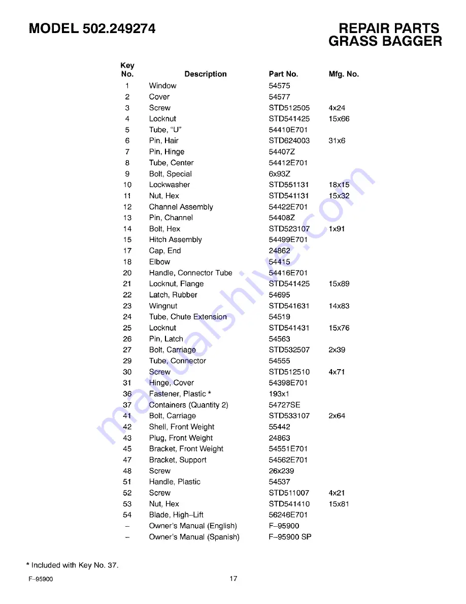 Craftsman 502.249274 Owner'S Manual Download Page 17