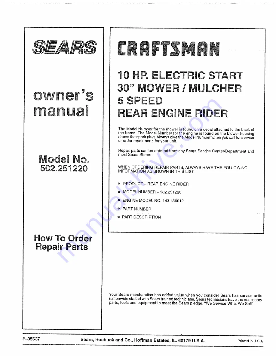 Craftsman 502.251220 Owner'S Manual Download Page 36