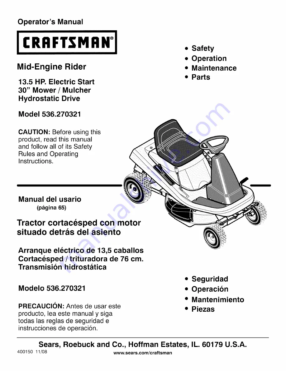 Craftsman 536.270321 Operator'S Manual Download Page 1