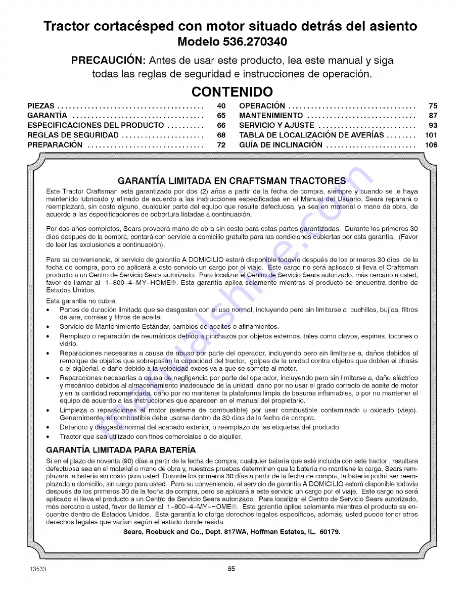 Craftsman 536.270340 Operator'S Manual Download Page 65