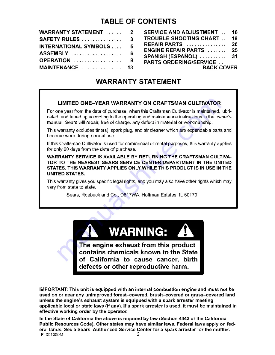 Craftsman 536.292521 Operating Instructions Manual Download Page 2