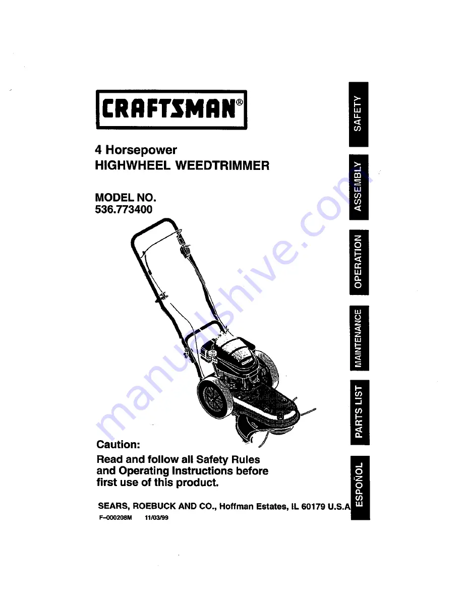 Craftsman 536.773400 Operator'S Manual Download Page 1