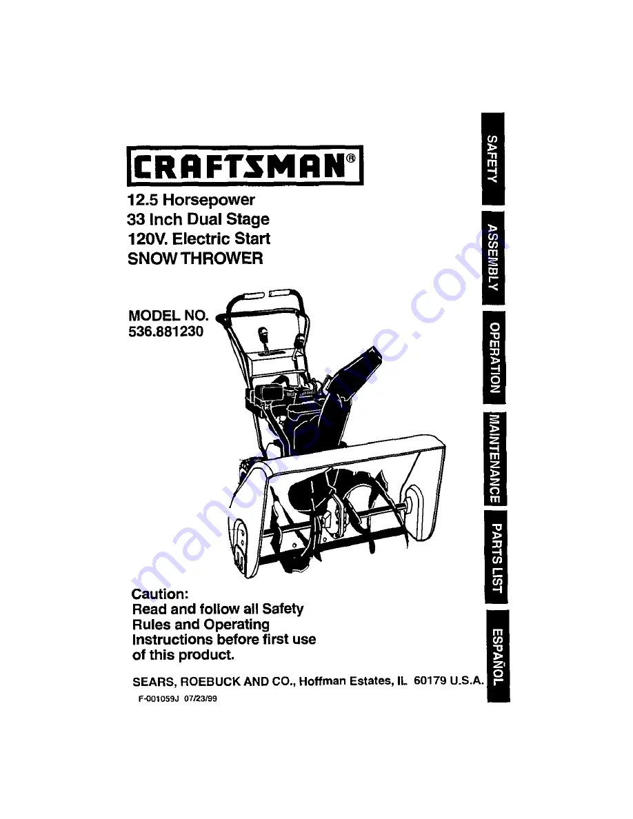 Craftsman 536.88123 Скачать руководство пользователя страница 1