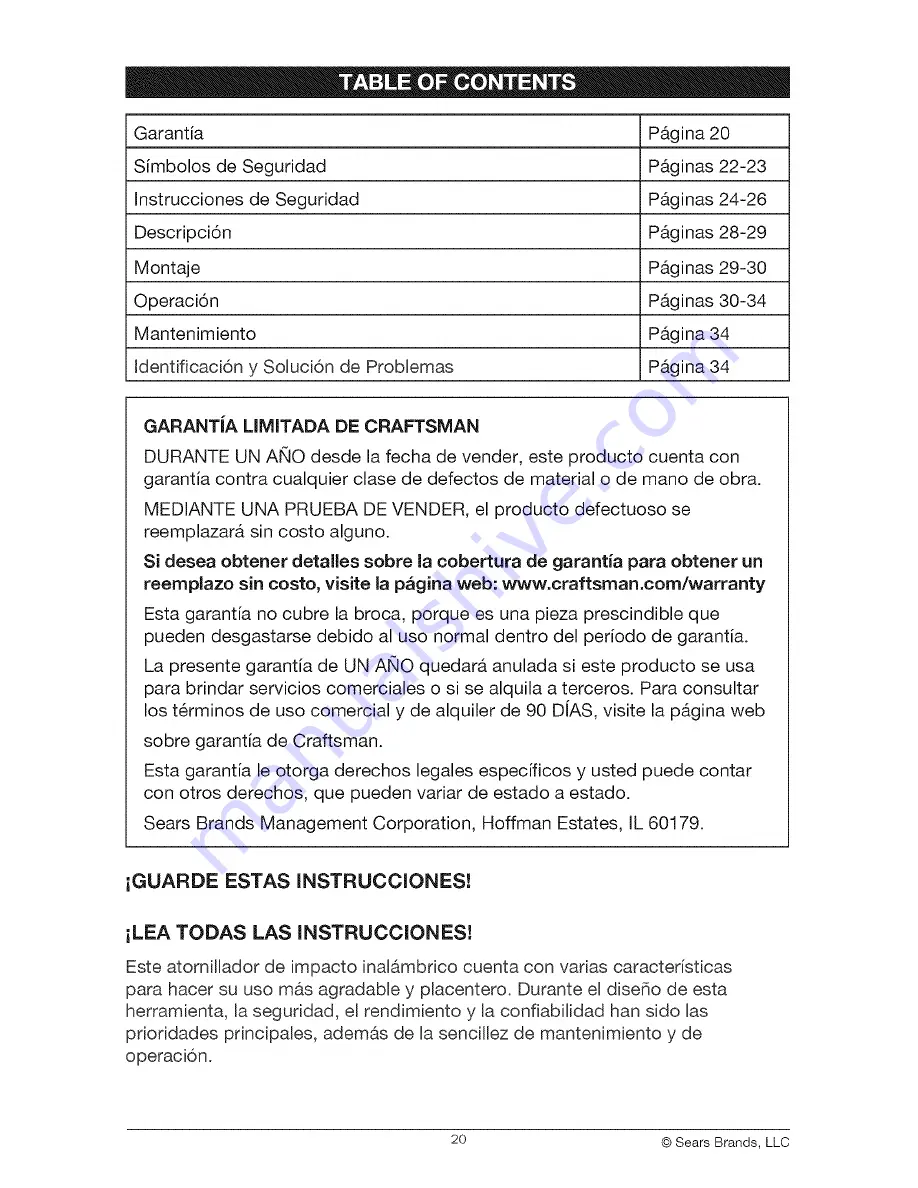 Craftsman 5727.1 Operator'S Manual Download Page 20