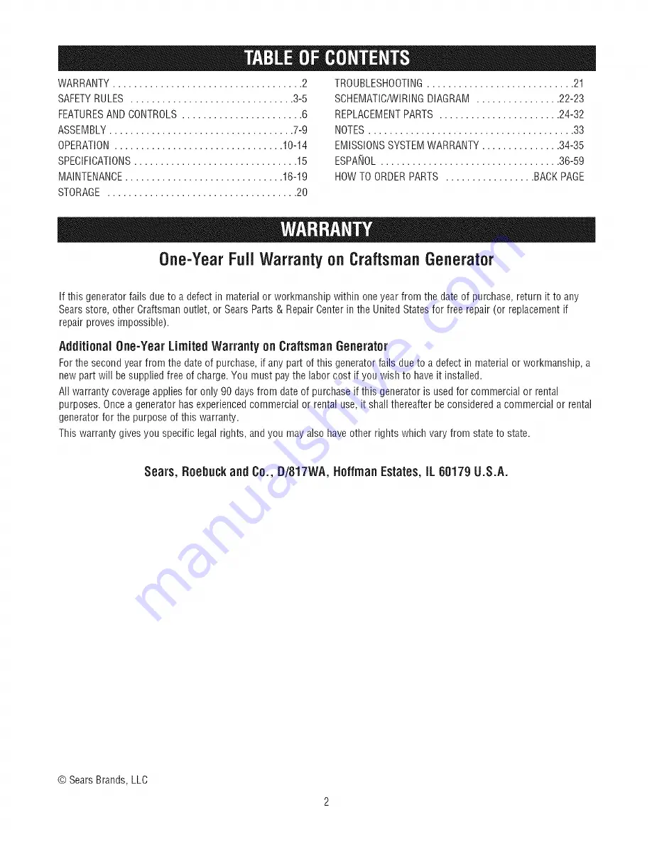 Craftsman 580.325650 Operator'S Manual Download Page 2